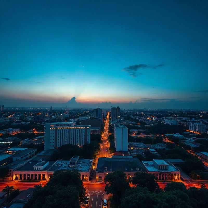 Aerial view of Curitiba's planned urban grid at dusk