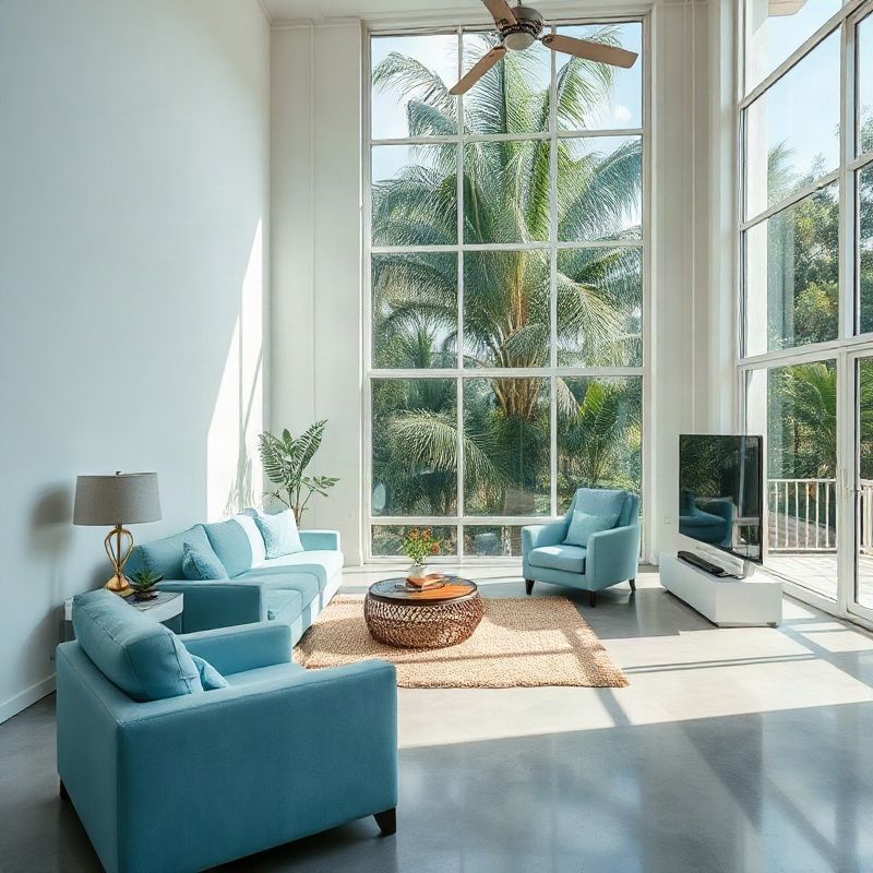Upscale Curitiba apartment interior in azure-trust tones
